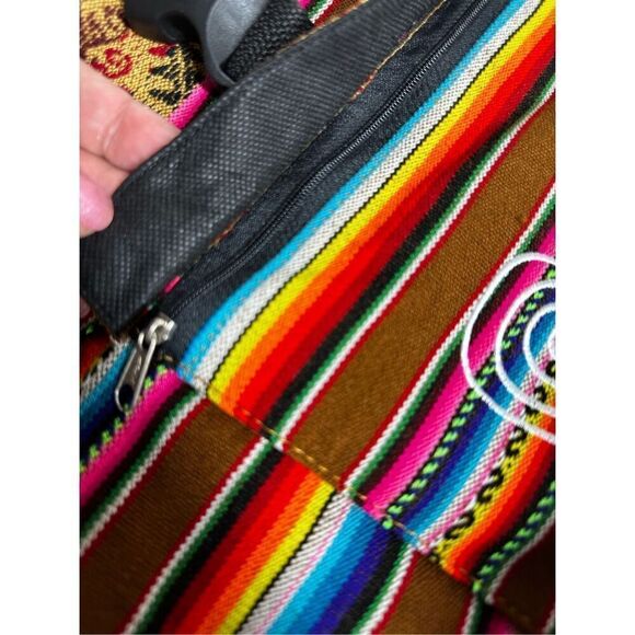 Peruvian Andean Fabric Backpack Multicolored - Native Woman Design Front Pocket